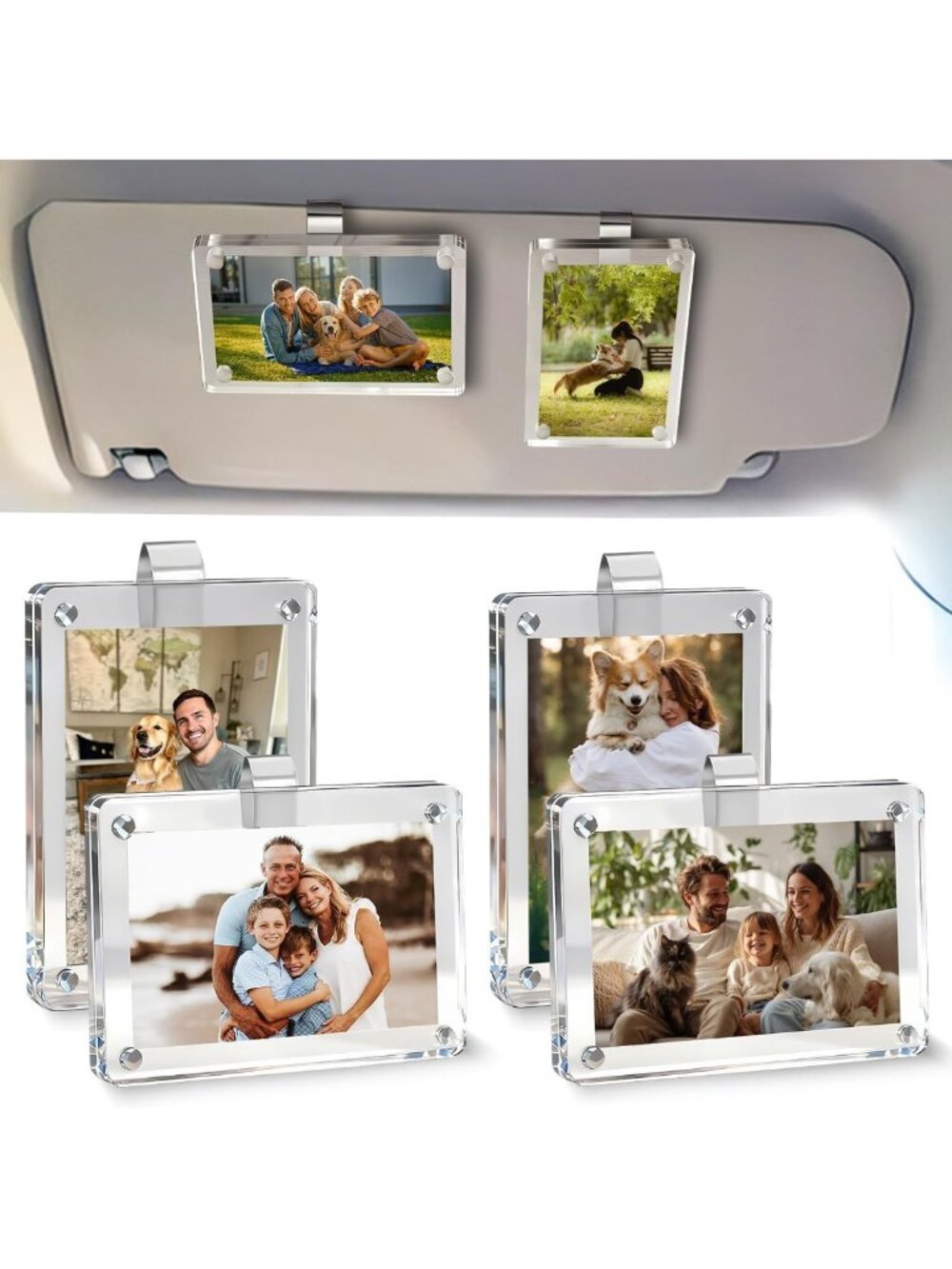 4-Pack Acrylic Car Photo Clips, Magnetic Visor Picture Holders, Personalized